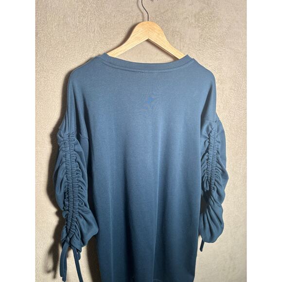 Lush Anthropologie Blue Long Sleeve Sweater Dress Ruched Arms Womens Size Large - Picture 3 of 7